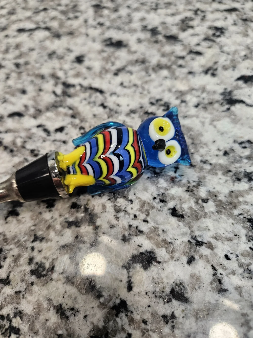 Colorful Murano Style Glass Owl Wine Stopper - Multi-Color